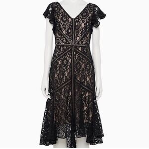 Taylor Black Lace Overlay Hi Low Sleeveless Ruffle  MIDI Dress Size 8 Romantic